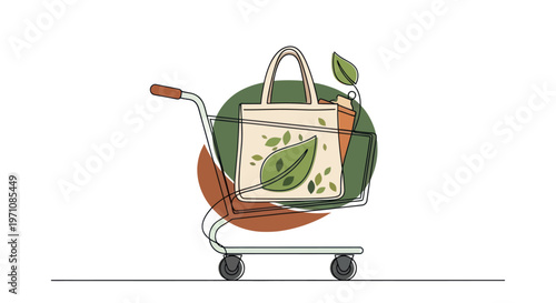 Shopping cart with eco friendly bag.