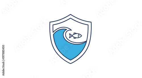 Shield with wave and fish logo.