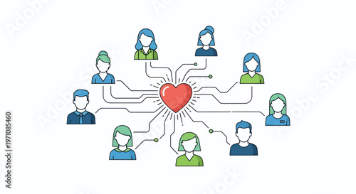 People connected to a heart symbol.