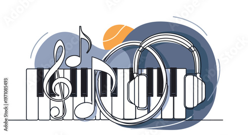 Music notes and headphones illustration.