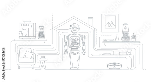 Robot Standing in a House Blueprint.