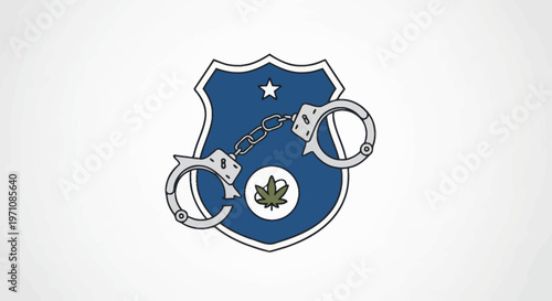 Handcuffs on police badge symbol.