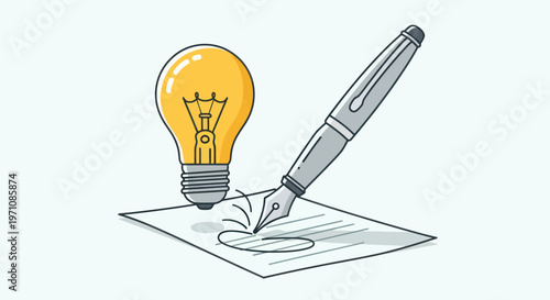 Light Bulb with Fountain Pen Writing.