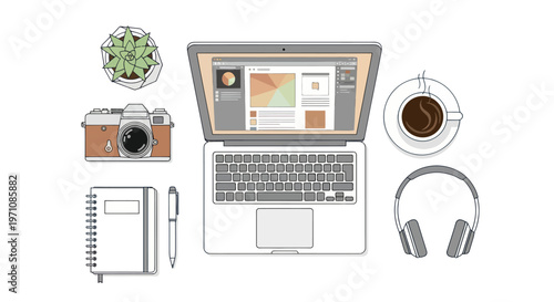 Laptop with office supplies around it.