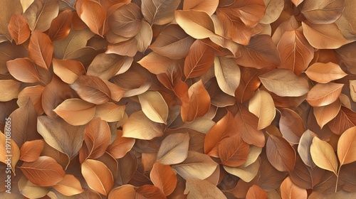 Seamless Pattern of Brown Autumn Leaves with Botanical Texture for Seasonal Background Decoration