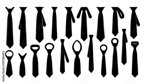 Assorted Necktie and Bow Tie Silhouette Collection Mens Formalwear Vector