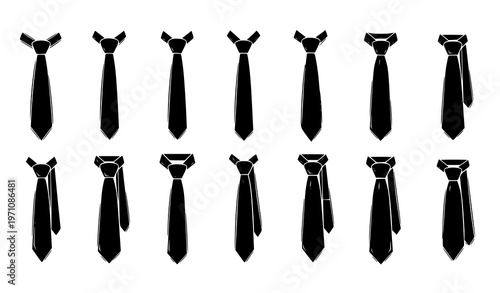 Black Necktie and Bow Tie Silhouette Vector Set Formal Fashion Accessories