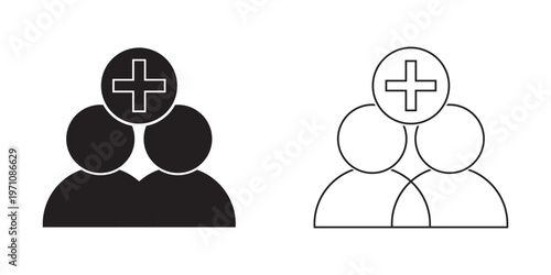 Plus Icon Set for Add Actions Collection of minimal  in solid and outline styles, representing add, create, favorite, and user actions in UI design.EPS10/AI.