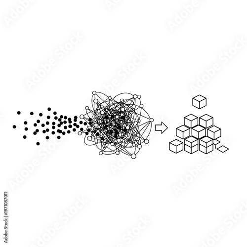 Black dots turning into cubes structure.