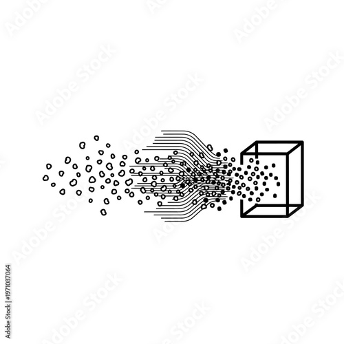 Black particles coming out cube.