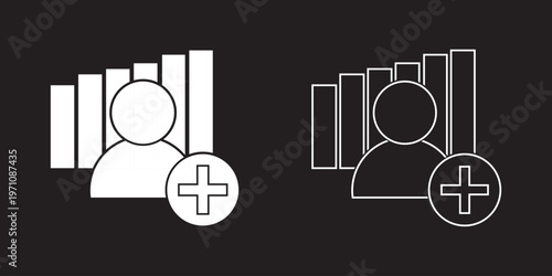 Plus Icon Set for Add Actions Collection of minimal  in solid and outline styles, representing add, create, favorite, and user actions in UI design.EPS10/AI.