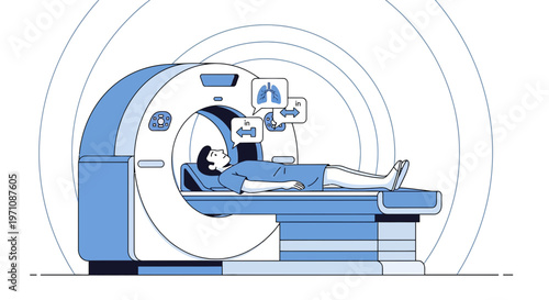 Patient undergoing advanced medical scan in futuristic diagnostic machine