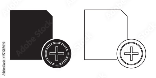 Plus Icon Set for Add Actions Collection of minimal  in solid and outline styles, representing add, create, favorite, and user actions in UI design.EPS10/AI.