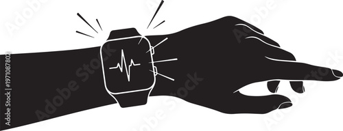 Hand wearing smartwatch with heartbeat line on screen