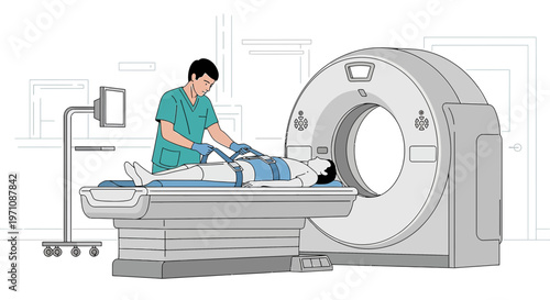 Patient Prepared for CT Scan by Medical Professional in Modern Radiology Department