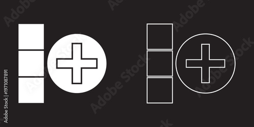 Plus Icon Set for Add Actions Collection of minimal  in solid and outline styles, representing add, create, favorite, and user actions in UI design.EPS10/AI.