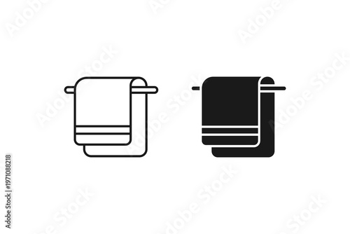 Bathroom towel hanging on a rail icon for spa and hotel amenities
