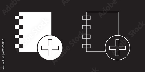 Plus Icon Set for Add Actions Collection of minimal  in solid and outline styles, representing add, create, favorite, and user actions in UI design.EPS10/AI.