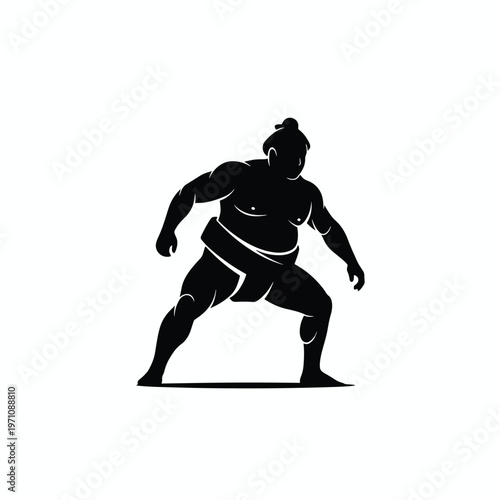 Stylized Vector Silhouette of a Sumo Wrestler in a Ready Sport Stance