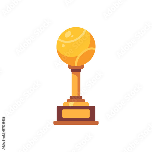 golden tennis trophy, sports award, ball shaped, colorful vector flat style illustration