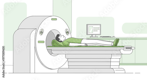 Patient undergoing CT scan in a modern medical imaging center, diagnostic technology