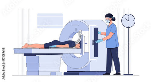 Patient undergoing CT scan in a modern medical imaging center, healthcare concept
