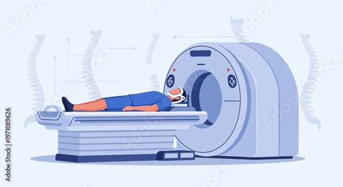 Patient undergoing CT scan in a modern medical imaging clinic, diagnostic technology