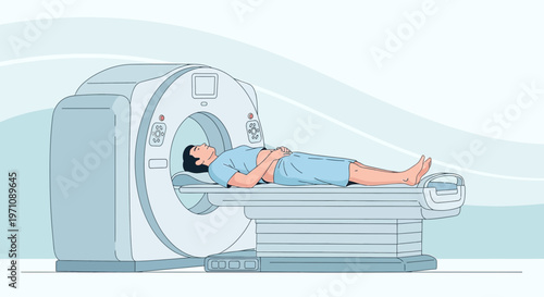 Patient undergoing CT scan in a modern medical imaging machine, diagnostic procedure.
