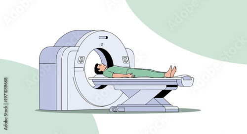 Patient undergoing CT scan in a modern medical imaging machine