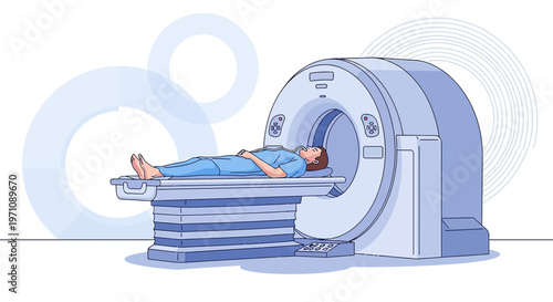 Patient undergoing CT scan in a modern medical imaging machine