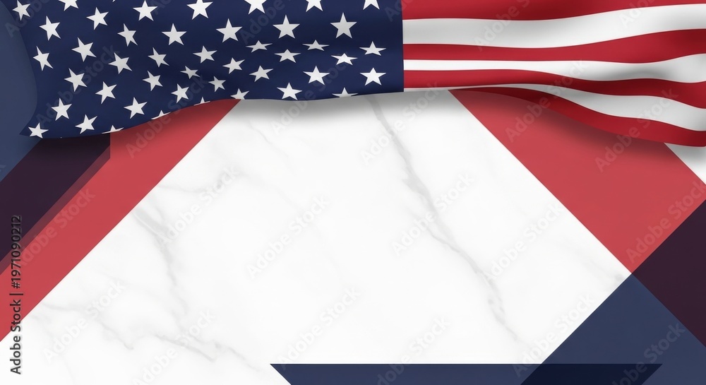 Fototapeta premium Abstract American flag pattern with marble background, geometric overlay. USA patriotism, festive template, abstract design.