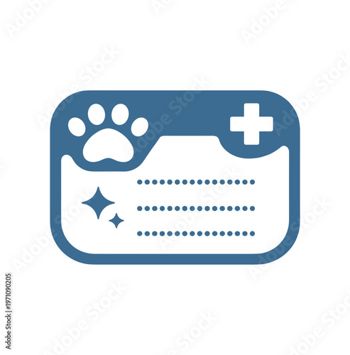 Pet vaccine card icon. vaccines record, vaccination certificate, pet health, paw print, medical cross, immunization. flat vector illustration isolated on white background.
