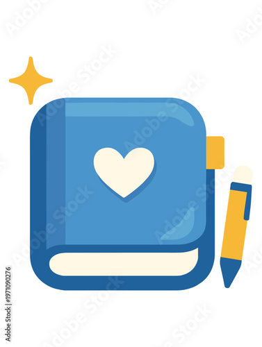 Journal icon. diary, notebook, writing, reflection, memory, personal notes, pen, love, self care, organization. flat vector illustration.