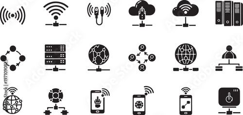 Technology and communication icons on a white background