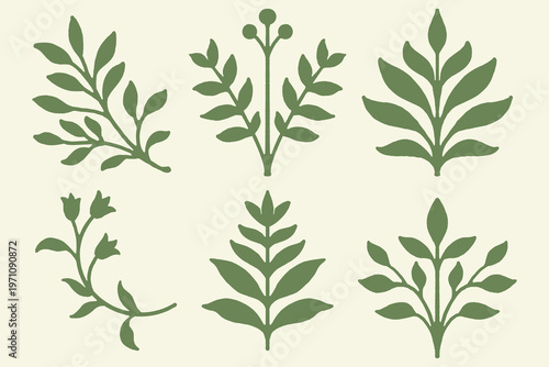 Bild auf Leinwand A collection of decorative floral illustrations combining modern and folk art influences