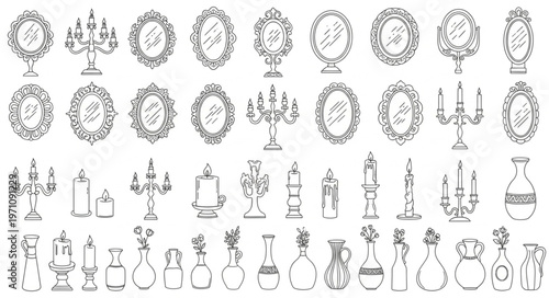 Collection of various candle holders and decorative objects.
