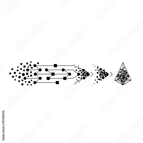 Black and white geometric shapes network.