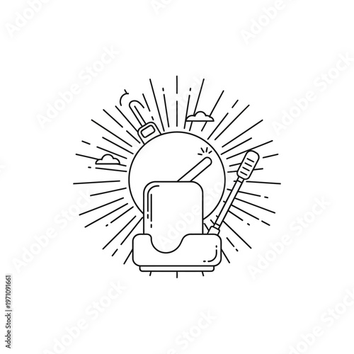 Toothbrush and toothpaste on holder.