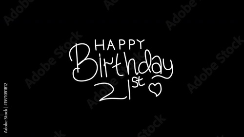 Happy 21st birthday animated message on transparent background for celebration events, greeting cards, invitations, social media posts, and digital designs.
