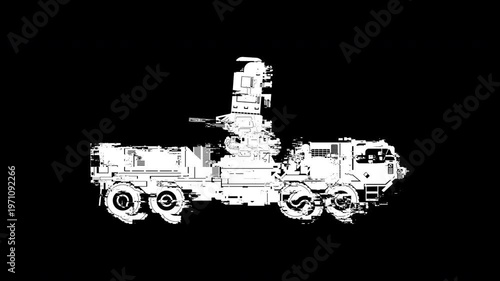 Air Defense Glitch C RAM Attack Warning Drone Attack Animation Seamless.  Anti Ballistic Missile Air Dome. Silhouette Vector Line Art Design.