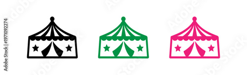 Set of colorful circus tents with star patterns