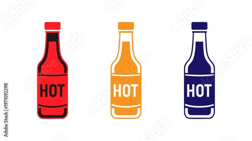 Set of colorful hot sauce bottles