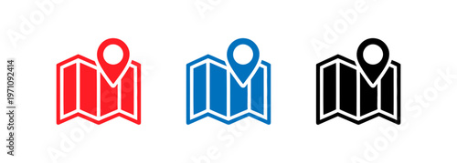 Set of map icons with location pins