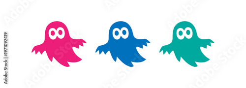 Colorful cartoon ghost characters with cute faces