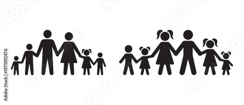 Family Icon Set. Parents Holding Hands with Children, Representing Unity and Connection.