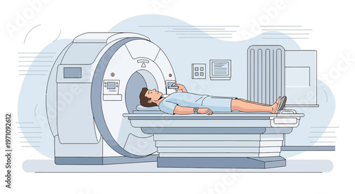 Patient undergoing medical imaging scan in a modern hospital room, diagnostic technology