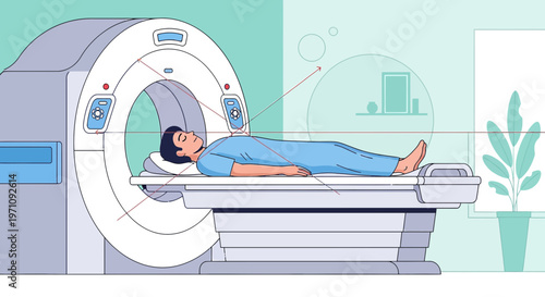 Patient undergoing medical imaging scan in a modern diagnostic machine