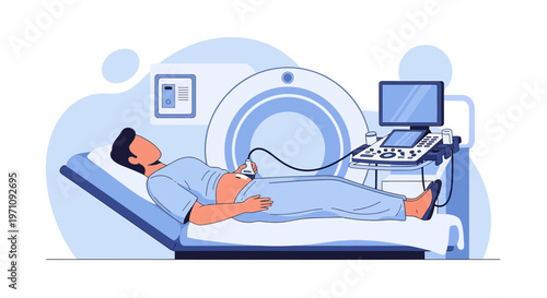 Patient undergoing medical scan in a modern diagnostic imaging center