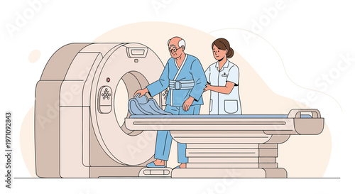 Patient Undergoing CT Scan with Medical Professional Assistance in Modern Clinic