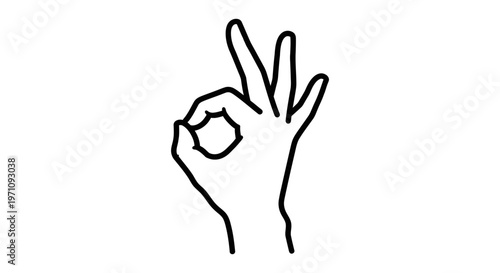 Hand gesture OK sign, clean outline drawing, perfect choice illustration